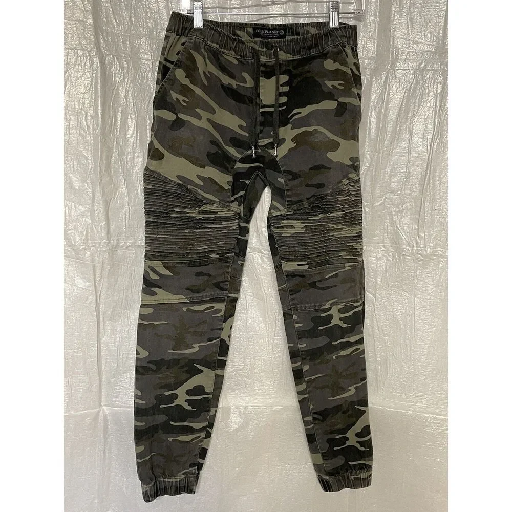 Free‎ Planet Stretch Jogger Camo Activewear Pants Drawstring Waist Size Small
